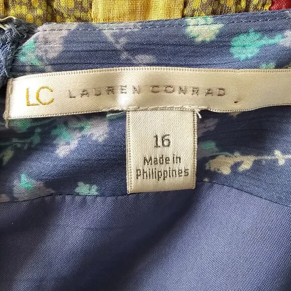 Lauren Conrad Blue Floral Mini Dress Women's 16 - Picture 4 of 5